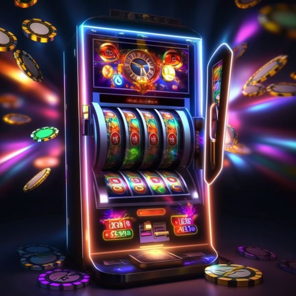 Visual dinamis neon bertema hiburan digital dan cashback dari platform cermat4d
