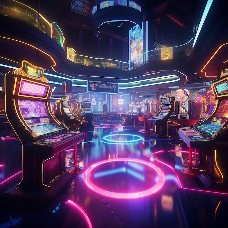 Visual futuristik neon pengguna cermat4d mengakses pengaturan di platform game online